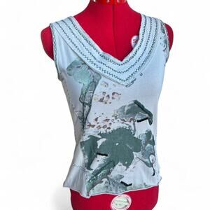 Project Alabama Off White/Grey and Green Graphic Tank Top